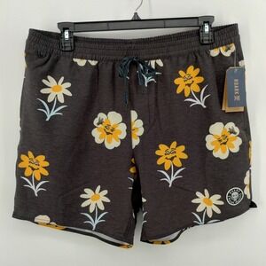 NWT Roark Shorts Shorey Liquid Gold Mens XXL Black Floral Hemp Blend Trunks